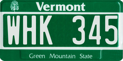 VT license plate WHK345