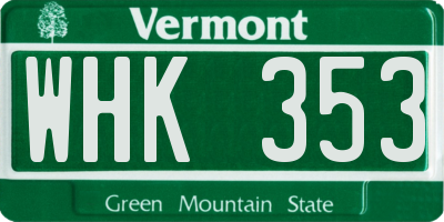 VT license plate WHK353
