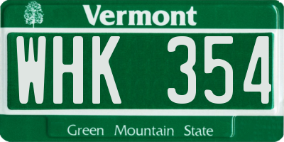 VT license plate WHK354