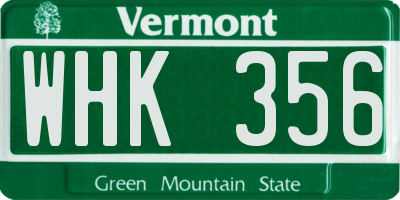 VT license plate WHK356