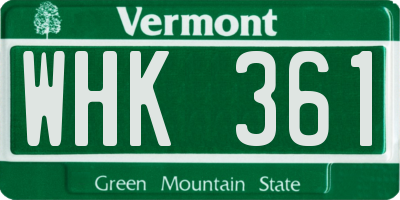 VT license plate WHK361