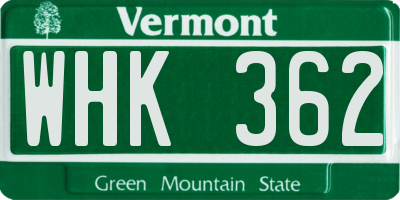VT license plate WHK362