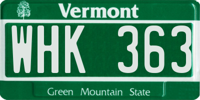 VT license plate WHK363