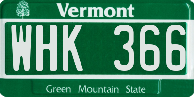 VT license plate WHK366