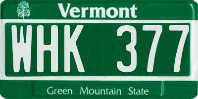 VT license plate WHK377