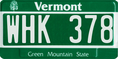 VT license plate WHK378