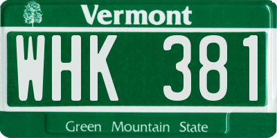 VT license plate WHK381