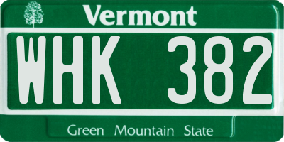 VT license plate WHK382