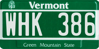 VT license plate WHK386