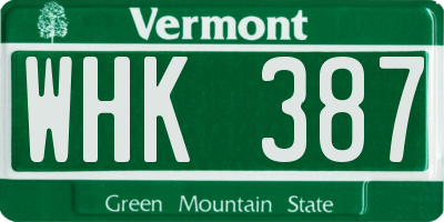 VT license plate WHK387