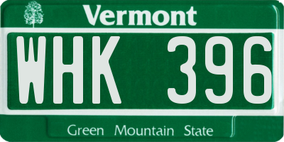VT license plate WHK396