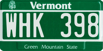 VT license plate WHK398