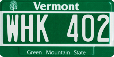 VT license plate WHK402