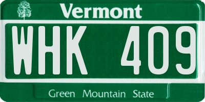 VT license plate WHK409
