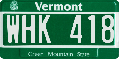 VT license plate WHK418