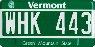 VT license plate WHK443