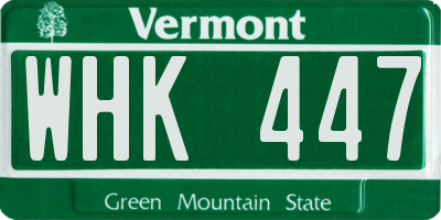 VT license plate WHK447
