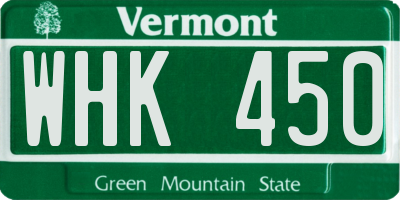 VT license plate WHK450