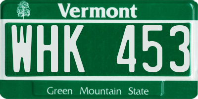 VT license plate WHK453