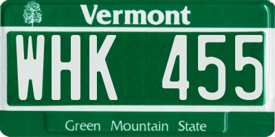 VT license plate WHK455