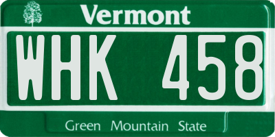 VT license plate WHK458