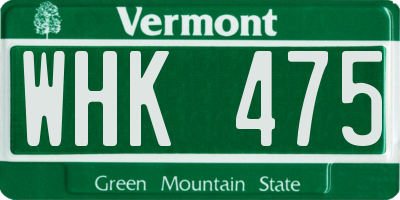 VT license plate WHK475