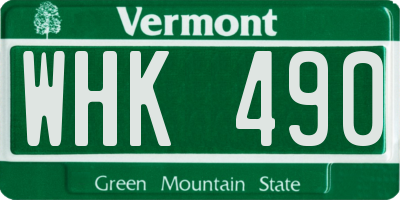 VT license plate WHK490