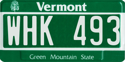 VT license plate WHK493