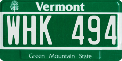 VT license plate WHK494