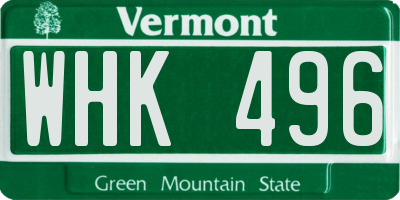 VT license plate WHK496