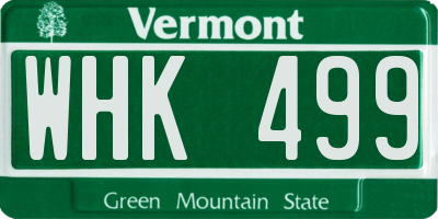 VT license plate WHK499