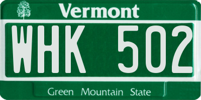 VT license plate WHK502