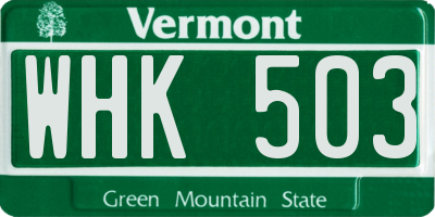 VT license plate WHK503