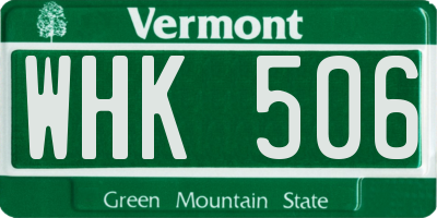 VT license plate WHK506