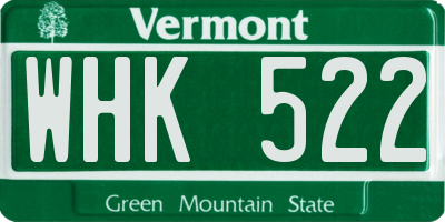 VT license plate WHK522