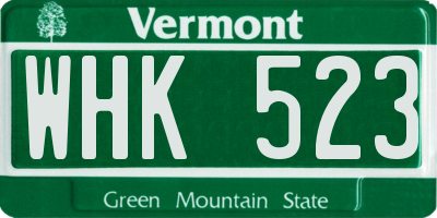 VT license plate WHK523
