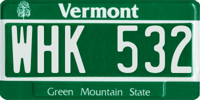 VT license plate WHK532
