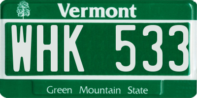 VT license plate WHK533