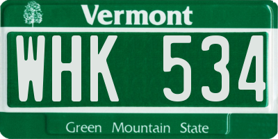 VT license plate WHK534