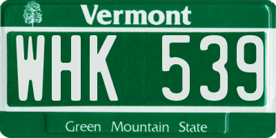 VT license plate WHK539