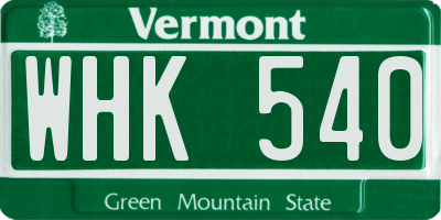 VT license plate WHK540
