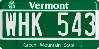 VT license plate WHK543