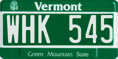 VT license plate WHK545