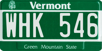 VT license plate WHK546