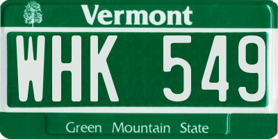 VT license plate WHK549