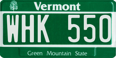 VT license plate WHK550