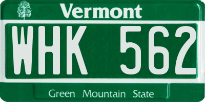 VT license plate WHK562