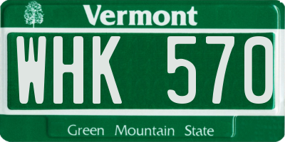 VT license plate WHK570