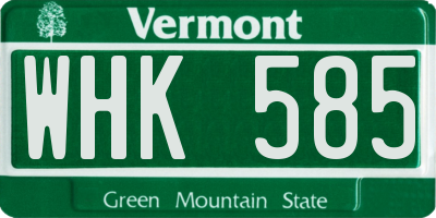 VT license plate WHK585