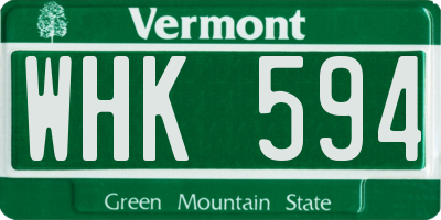 VT license plate WHK594